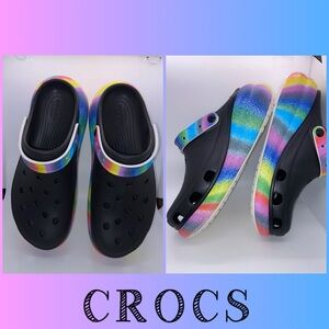 Crocs Tye-Dye multi color Platform clog-men’s 11-used once-excellent condition.